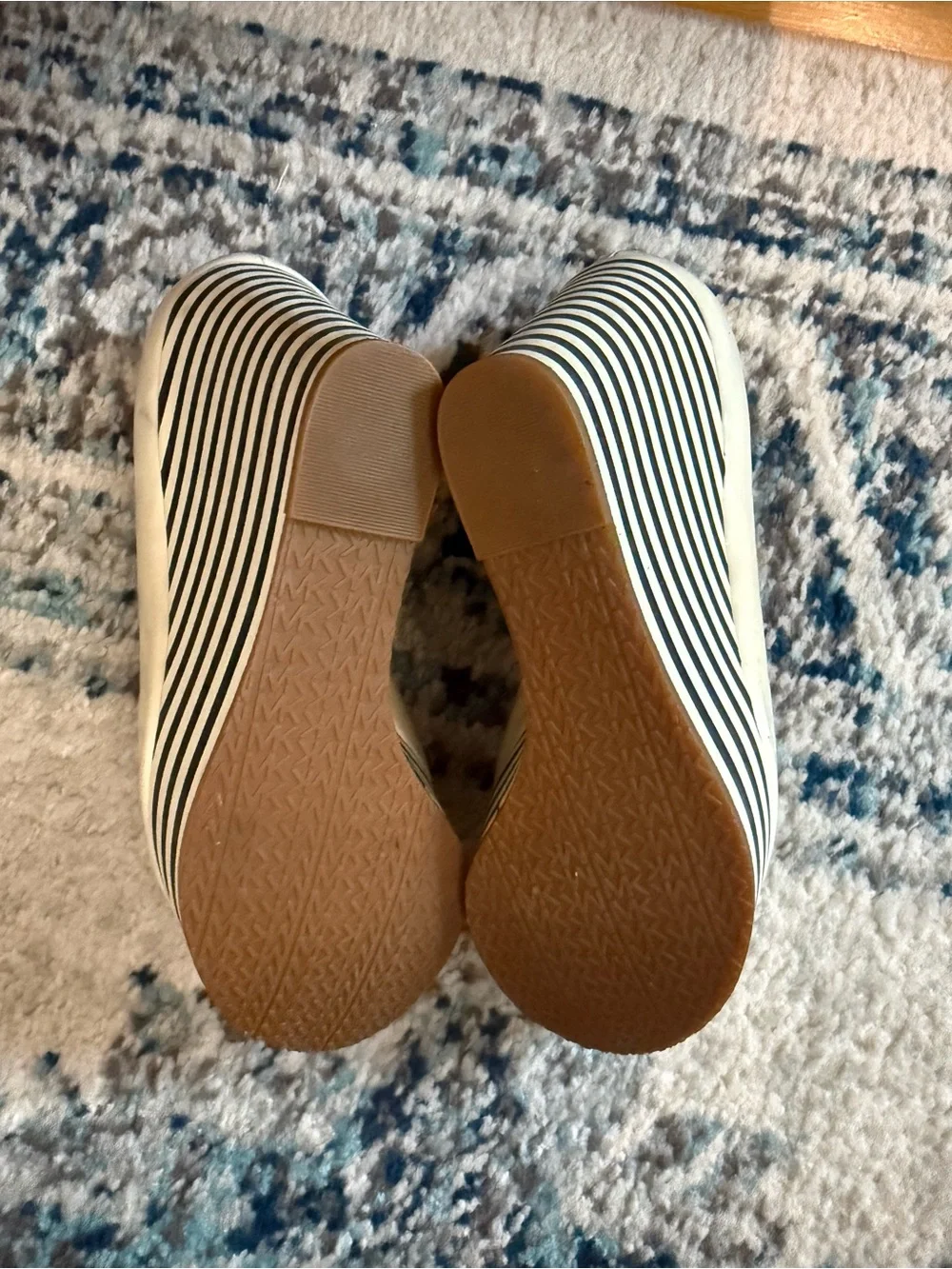 Cream Striped Wedge Pumps - Women